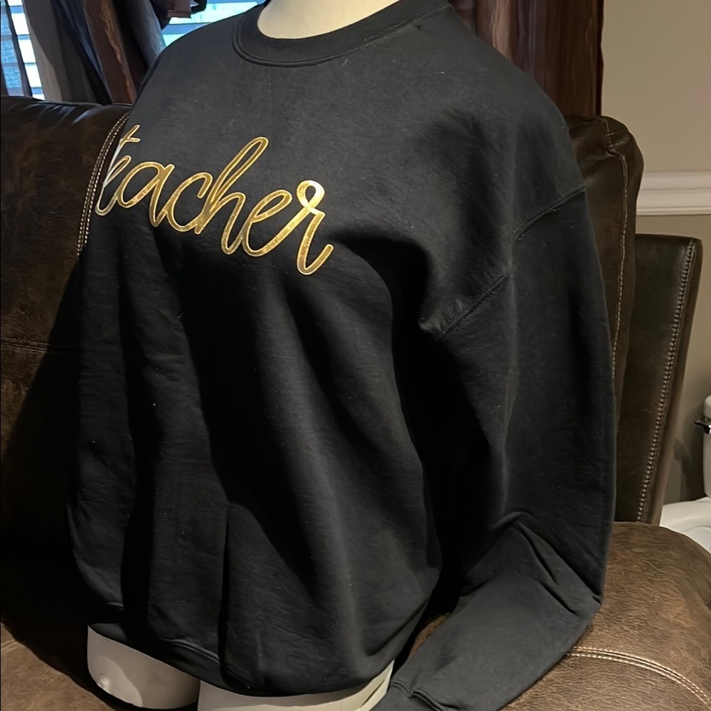 Gildan Black Sweatshirt with Gold 'Teacher' Print - Picture 2 of 6